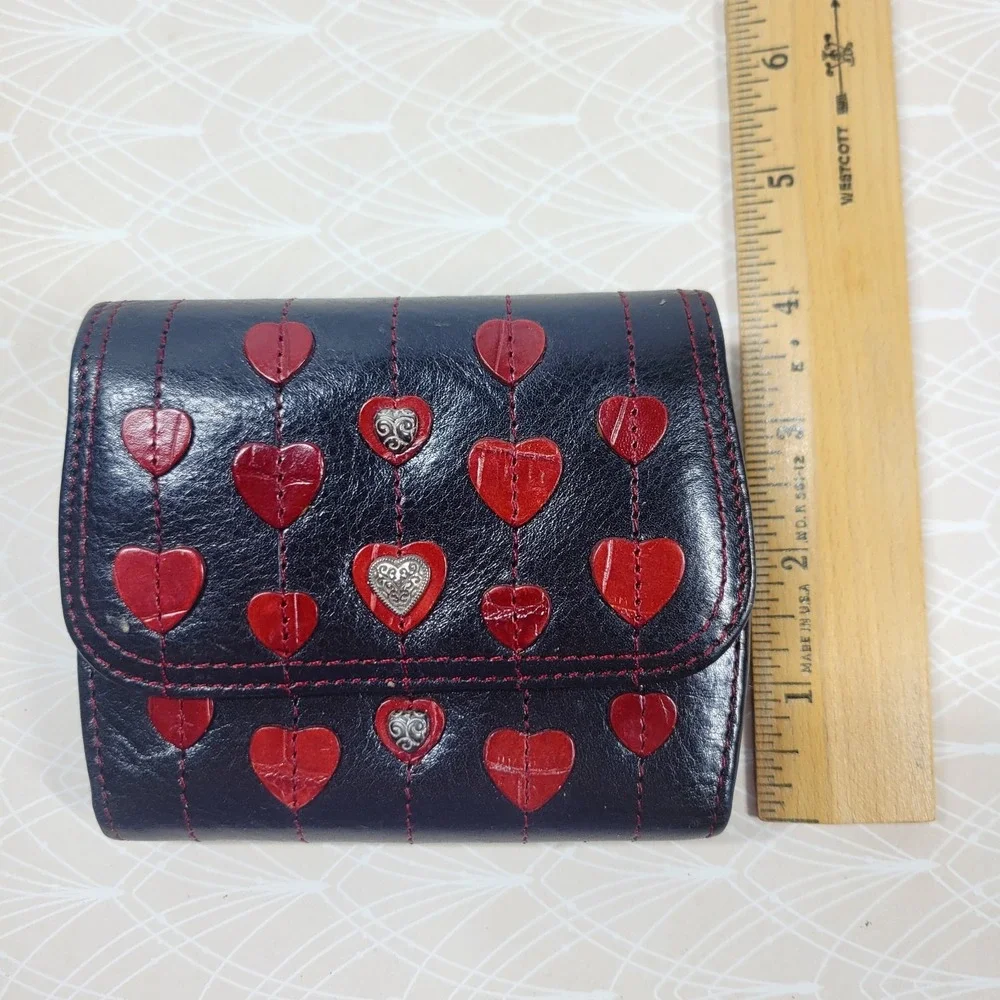 Brighton 3D Red Hearts Black Leather Wallet Y2K